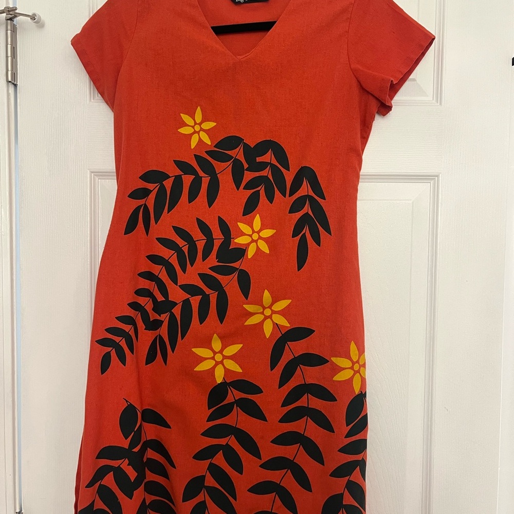 Floral Orange Full Cotton Tropical Dress